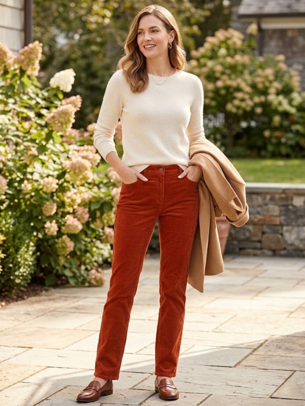 Talbots Heritage Corduroy Straight-Leg Pants in Burnt Orange